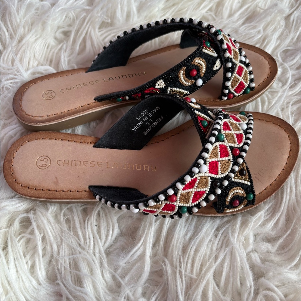 Chinese Laundry Penelope Beaded Boho Slide Sandals Women’s 6.5 Festival - Picture 2 of 6